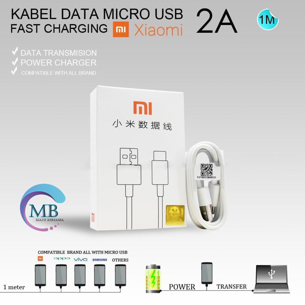 BM002 Mi9 WHITE XIAOMI KABEL DATA NEW MODEL ORIGINAL REDMI NOTE 5A 4 4X 7 6 6pro MICRO USB MB1239