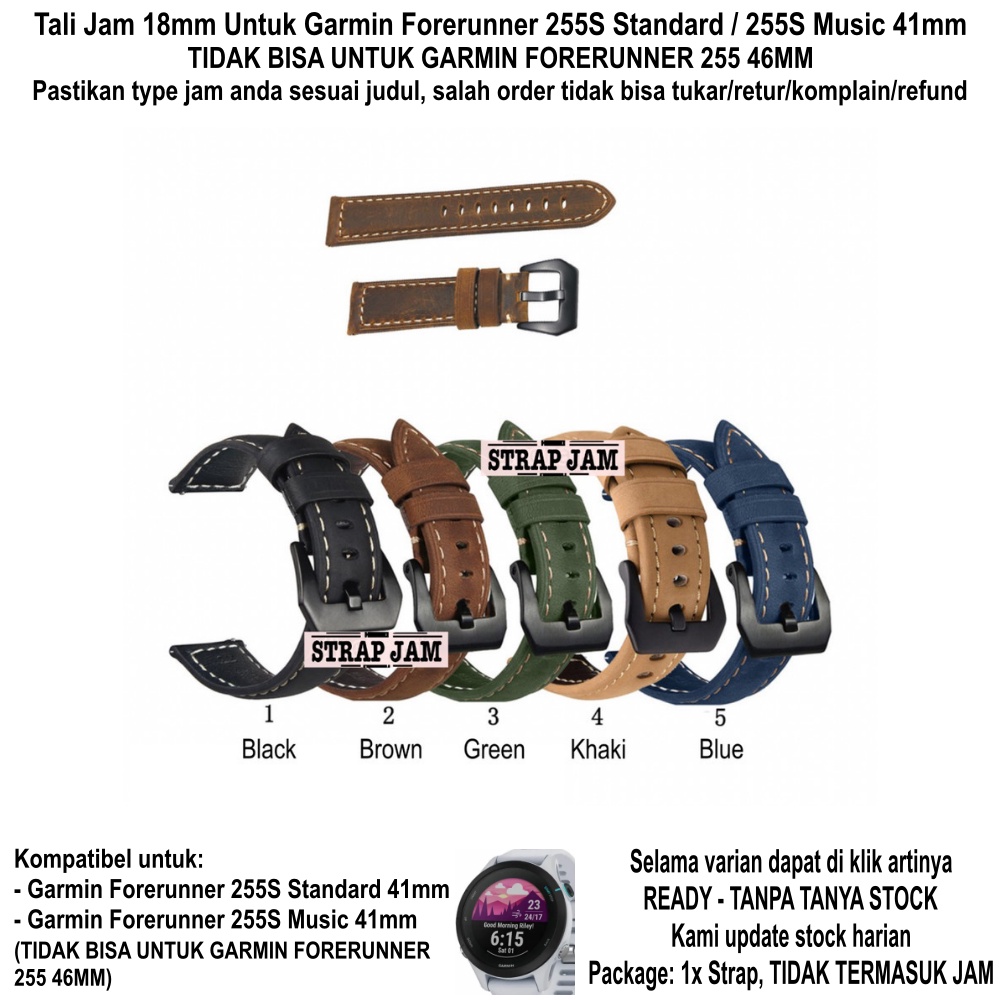 Tali Jam Garmin Forerunner 255S / Music 41mm - Strap 18mm Crazy Horse Leather Kulit Tebal