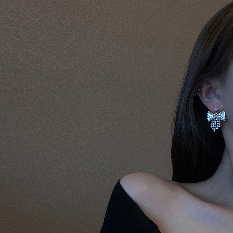 Anting Tusuk Sterling Silver 925 Desain Pita Hias Mutiara + Berlian Untuk Wanita