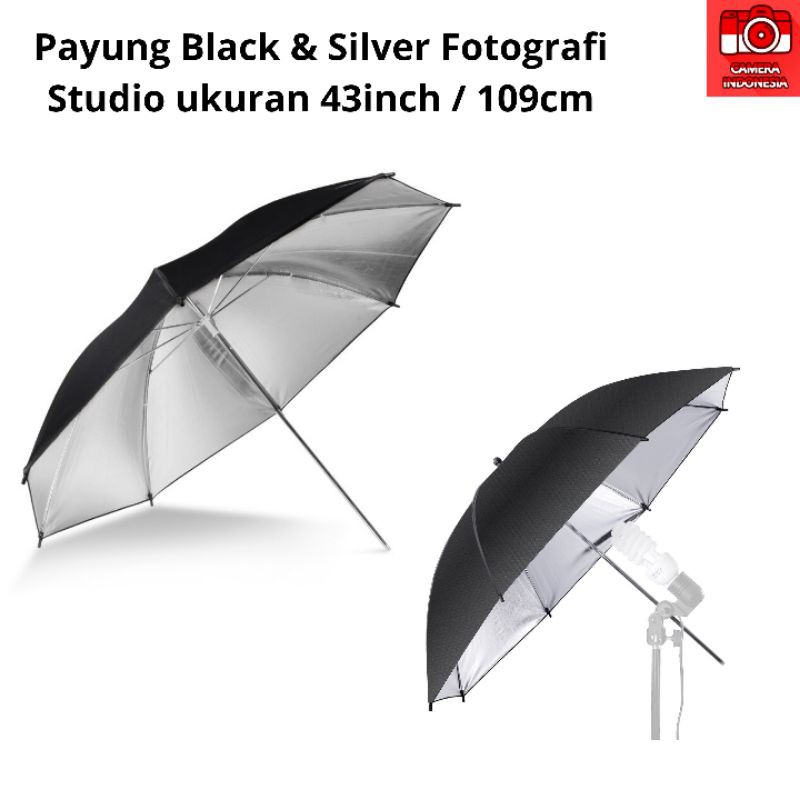 Payung Black & Silver ukuran 43inch 109cm Fotografi Studio untuk Flash-Lampu Studio-Ac Slave