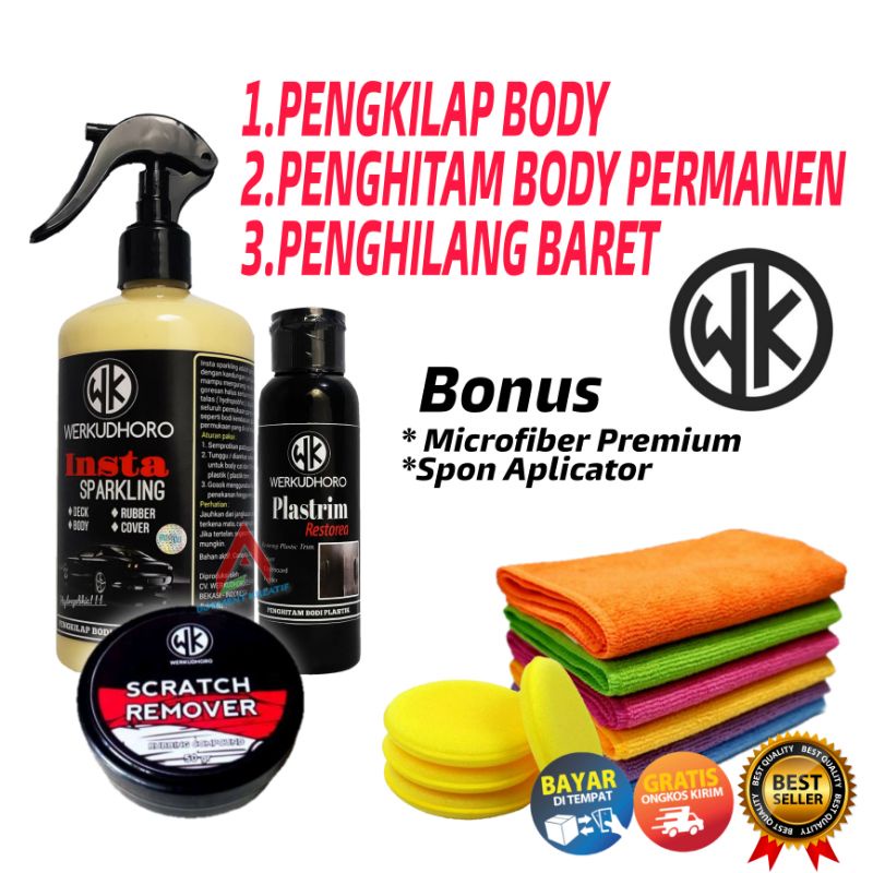 Paket Perawatan Eksterior Mobil / Pengkilap Body Mobil / Penghitam Dasboard / Penghilang Baret Body Gratis Spon dan Microfiber