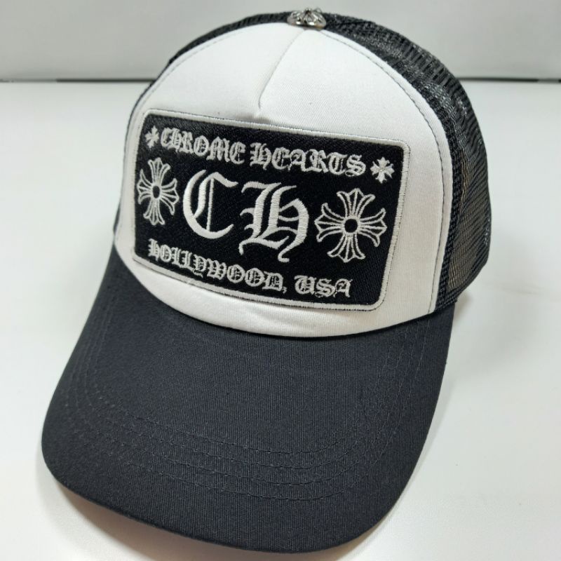 Eta 32 [TAG ORI] Topi Ch Chrome Hearts Jaring Nekuk Trucker Hollywood USA Super Premium Hi Quality