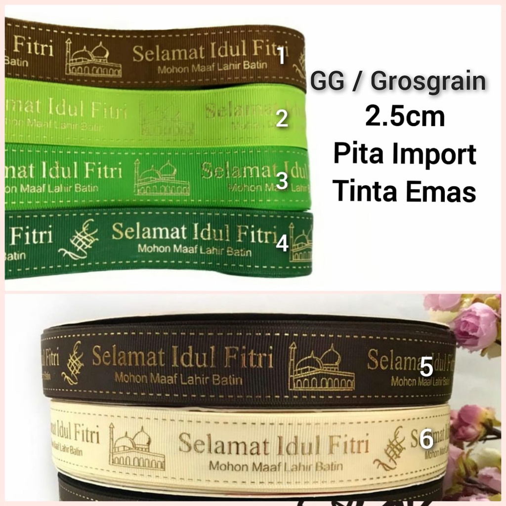 1 YARD (90CM) PITA KADO HAMPERS IDUL FITRI | GROSGRAIN SATIN IMPORT TINTA EMAS TIMBUL