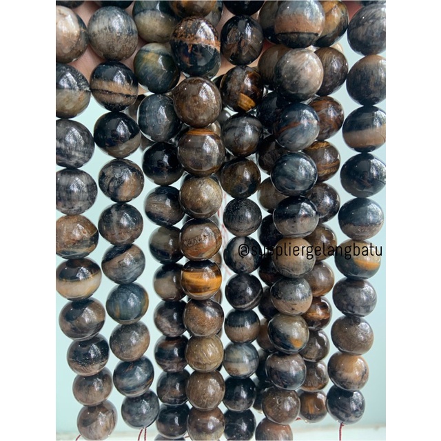 PREMIUM Tiger Eye 16mm bahan batu biduri sepah natural material akik