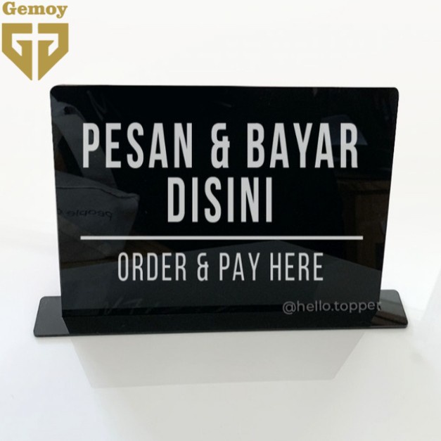 BEST1 Sign Board Acrylik Pesan &amp; Bayar disini Timbul - dasar hitam Elegan