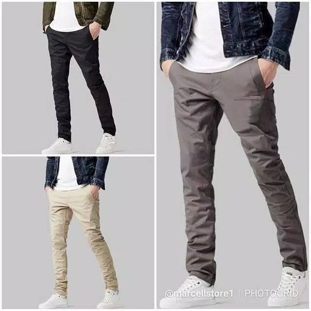 Celana Chino Pria Cotton Pants Polos Big Size Bigsize Stretch Hitam Abu Grey Coklat Mocca Krem Khaki