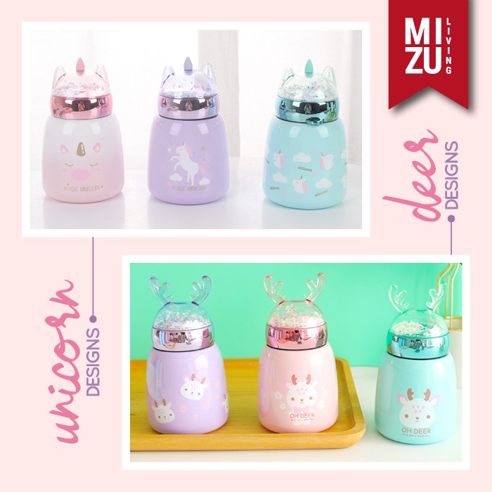 UNIDEER Termos Anak Unicorn Snow Globe 300ml Thermos Botol Air Minum Water Bottle Vacuum BPA-Free-4