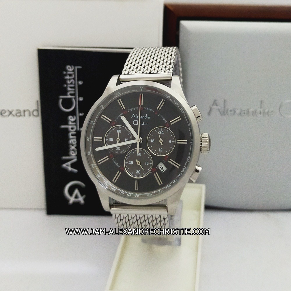 Jam Tangan Pria Alexandre Christie AC 6574 MC FSVBL full silver black