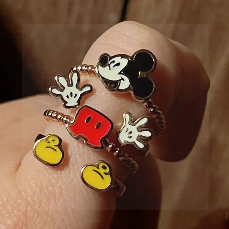 Cincin Model Terbuka Adjustable Desain Mickey Mouse Untuk Wanita