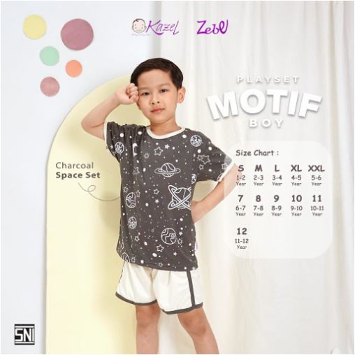 Kazel x Zebe PLAYSET BOY Motif 1 - 5 Tahun Pakaian Bayi Pakaian Anak Kekinian (1 Stel)