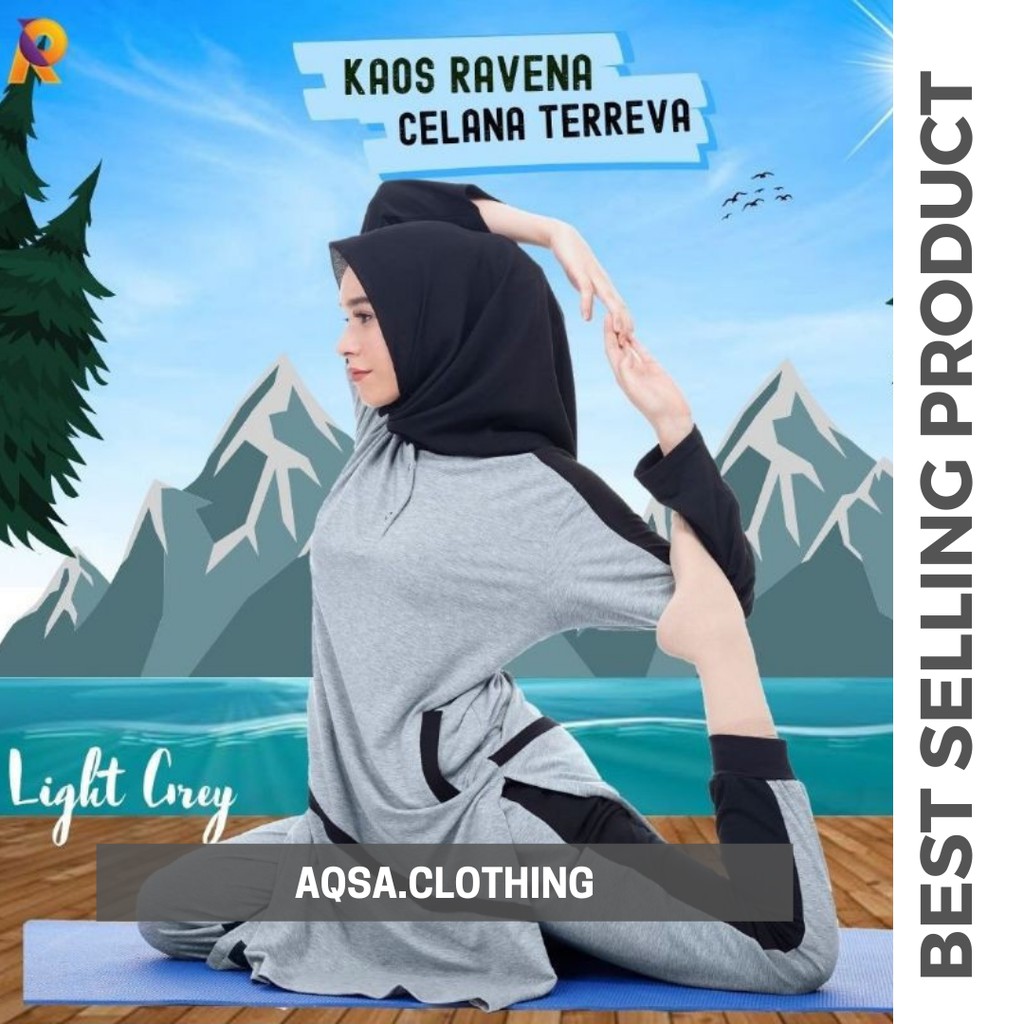 SETELAN OLAHRAGA PANJANG MUSLIMAH (KAOS RAVENA DAN CELANA TERREVA)
