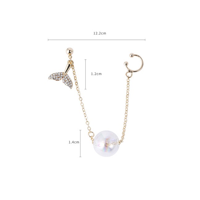 LRC Anting Tusuk Fashion Golden Fish Ball Glass Ear Clip Earrings With Diamonds D84900