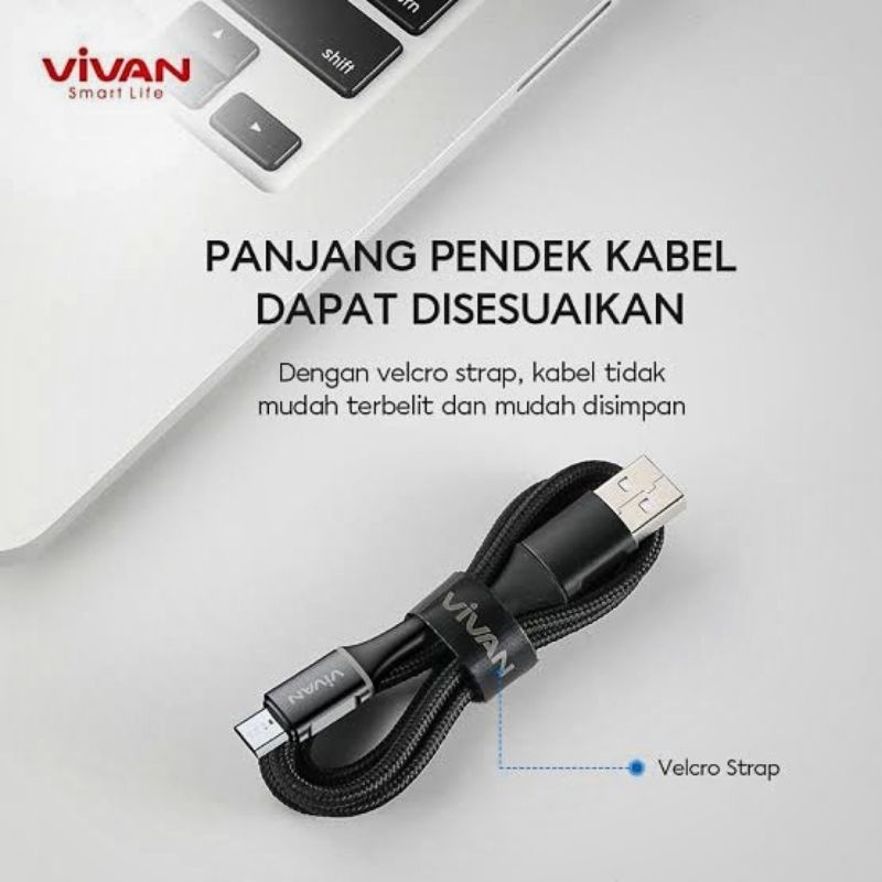 (VIVAN VD-M) Kabel Data Vivan Micro Usb &amp; Type C Quick Charge 2.4A Led Light Smart Protection Cable