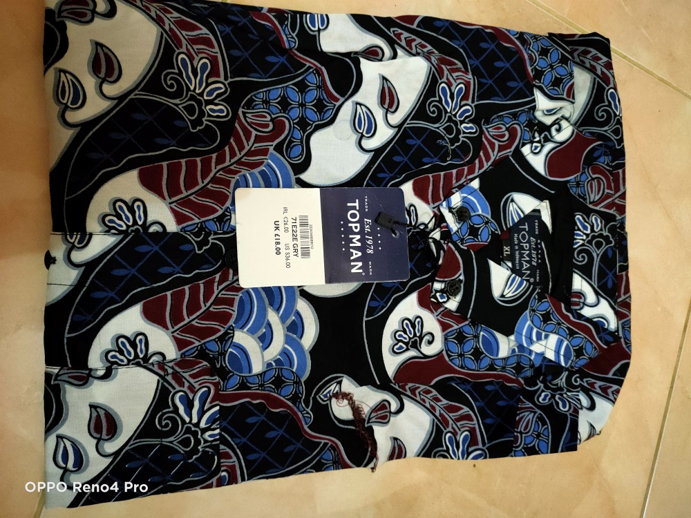 Freypv 7783 Slimfit Long Batik Black Floral Maron M-xl Kemeja Batik