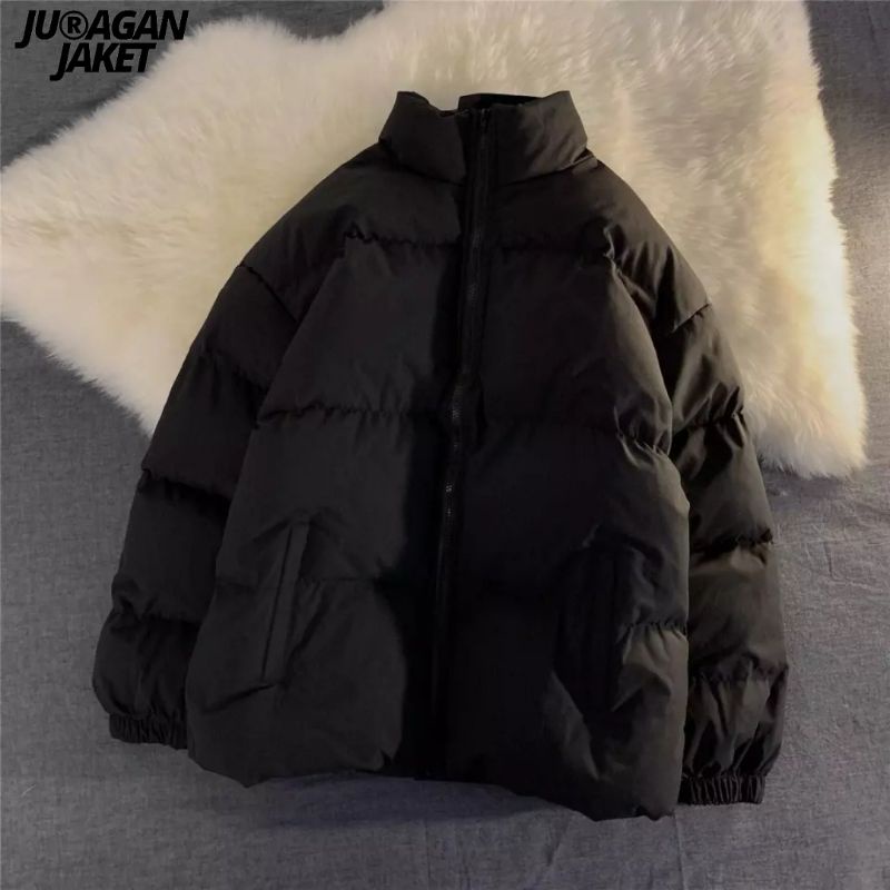 Jaket Musim Dingin Pria/Wanita Parka Mantel Hangat Tebal Pria/Wanita Jaket Kerah Berdiri Mantel Parka Warna Solid Model Streetwear