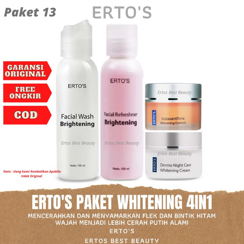 Ertos Paket Lengkap Perawatan Wajah original Berminyak Komedo flex hitam pori besar jerawar bruntusan radang kering Glowing-Paket 13