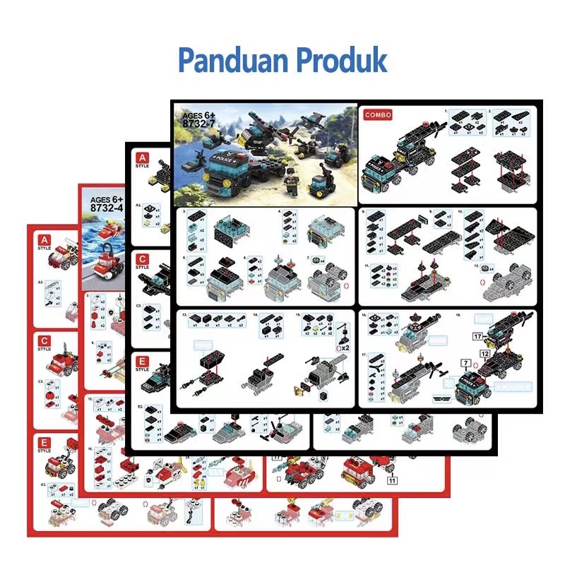 MOMMYCARE MAINAN BALOK MODEL 6 IN 1 POLICE / CONSTRUCTION / FIRE BRIGATE / MINI GARDEN / MAINAN ANAK LAKI-LAKI