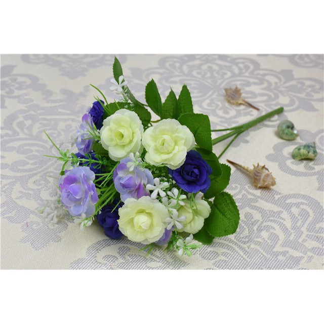 COD BUNGA MAWAR  BUNGA TANGKAI PLASTIK BUNGA ARTIFISIAL BUNGA PAJANGAN IMITASI BUNGA HIASAN BT9008-BIRU