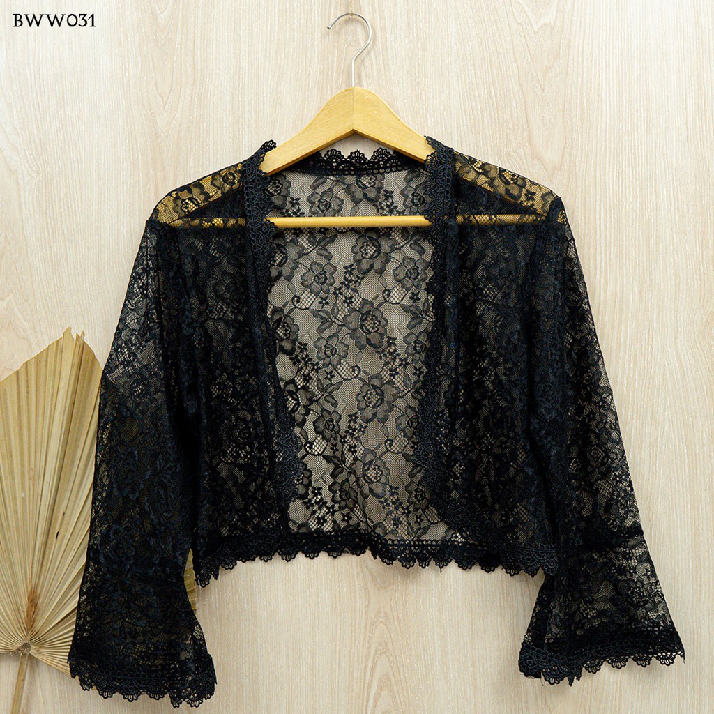 [PRODUK TERLARIS] CARDIGAN PESTA ASESORIS PENGANTIN BOLERO BRUKAT LACE HITAM BWW031