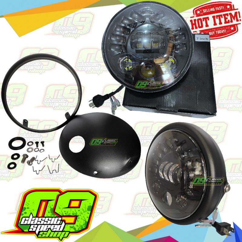 Batok pesek 7 inchi SET lampu Daymaker 7 inci 19 Led Import Ada  sein reteng dan Lampu kota putih