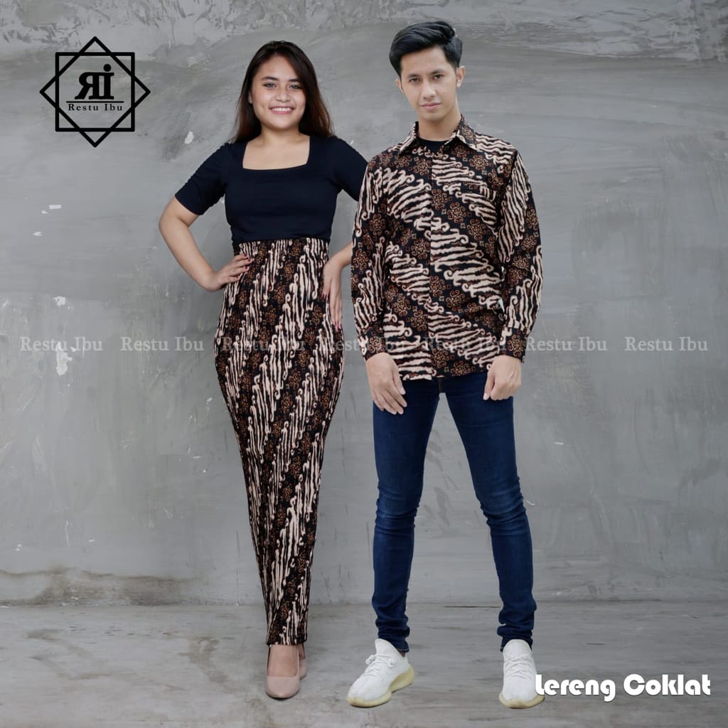 Murah Couple Batik & Rok/kemeja batik couple/rok prisket/kemeja & rok prisket motif parang silver ra