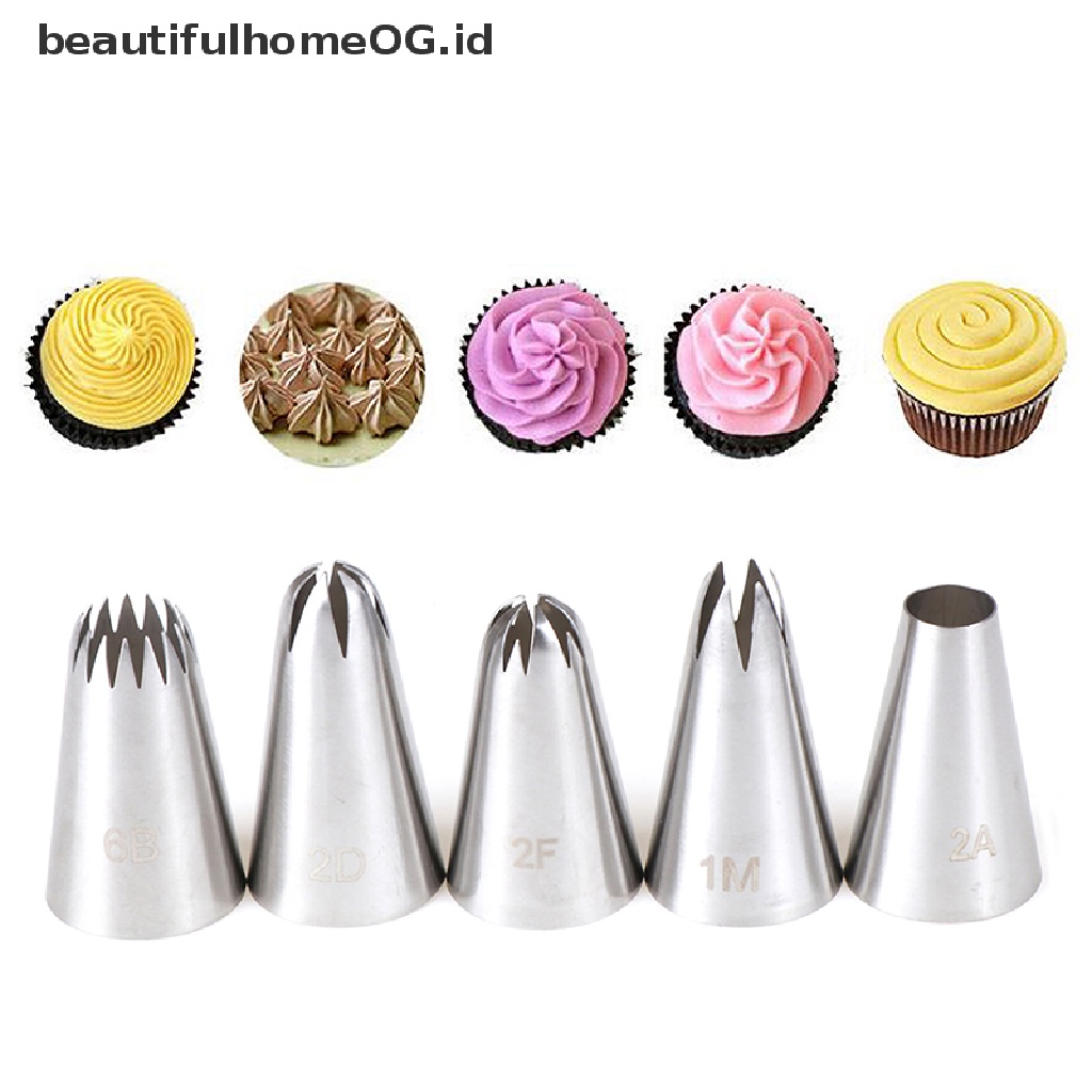 5pcs / Set Nozzle Icing Piping Bahan Stainless Steel Untuk Membuat Cupcake