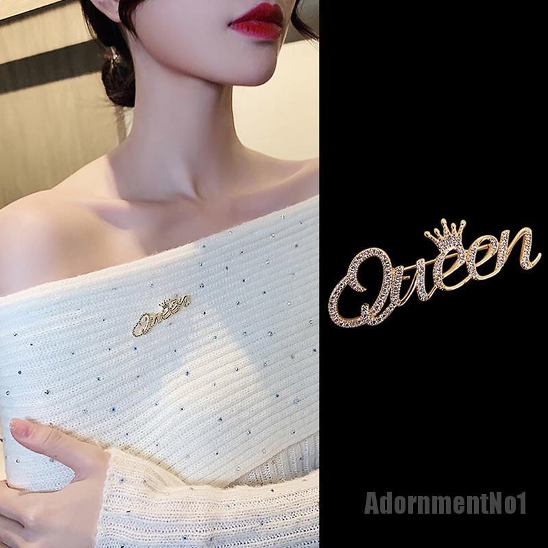 (Adornmentno1) Bros Pin Enamel Desain Huruf Queen Hias Kristal Untuk Wanita