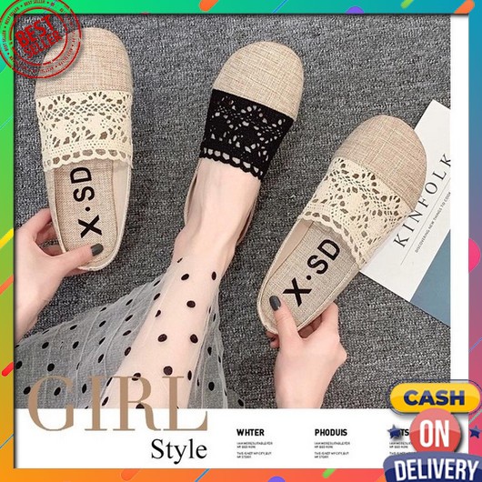 Slip On Wanita Kanvas Remaja Mules Sepatu Slipon Sepatu Flat Murah Dewasa Perempuan Spokat Qr-962,  
