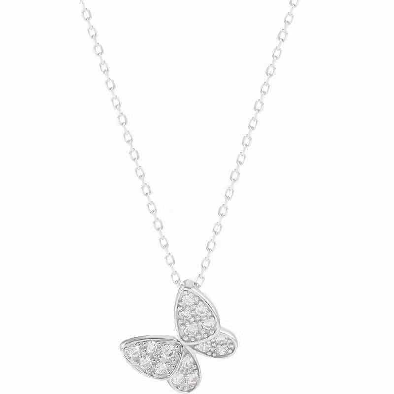 Kalung Rantai Liontin Kupu-Kupu Hias Kristal Imitasi Berkilau Elegan untuk Wanita / Hadiah