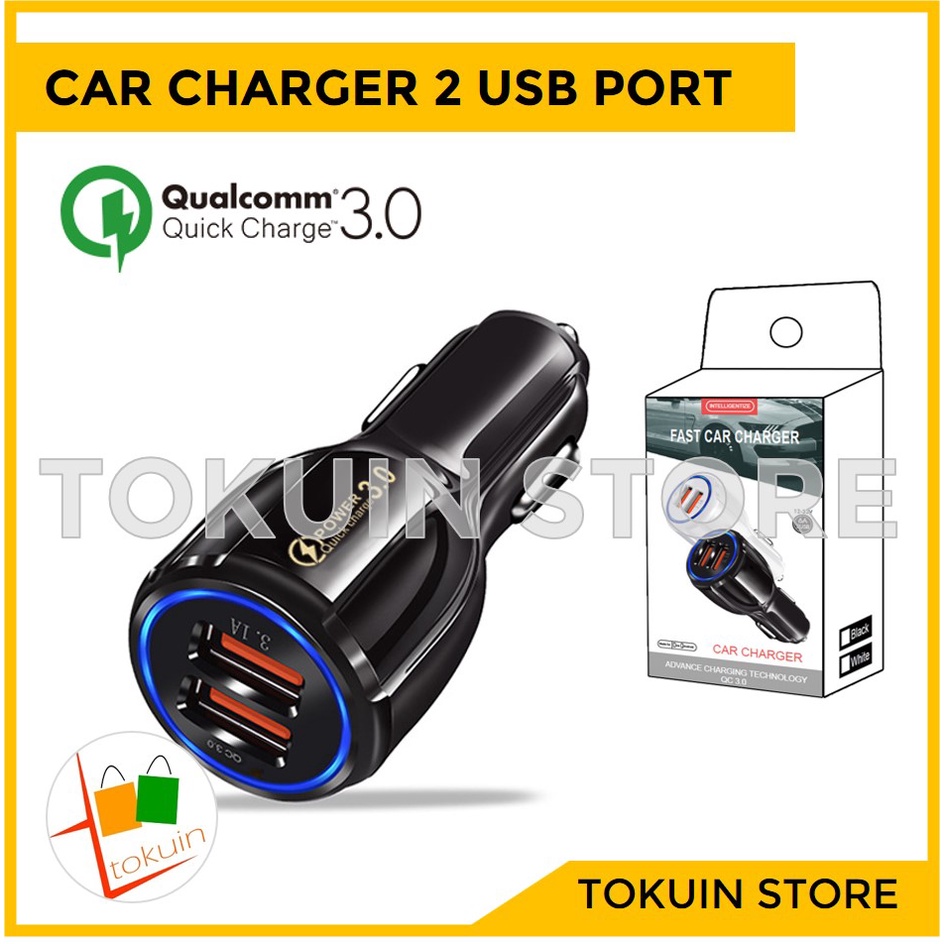 Car Charger Mobil 2 Port USB Adaptor Casan HP Mobil Fast Charging QC