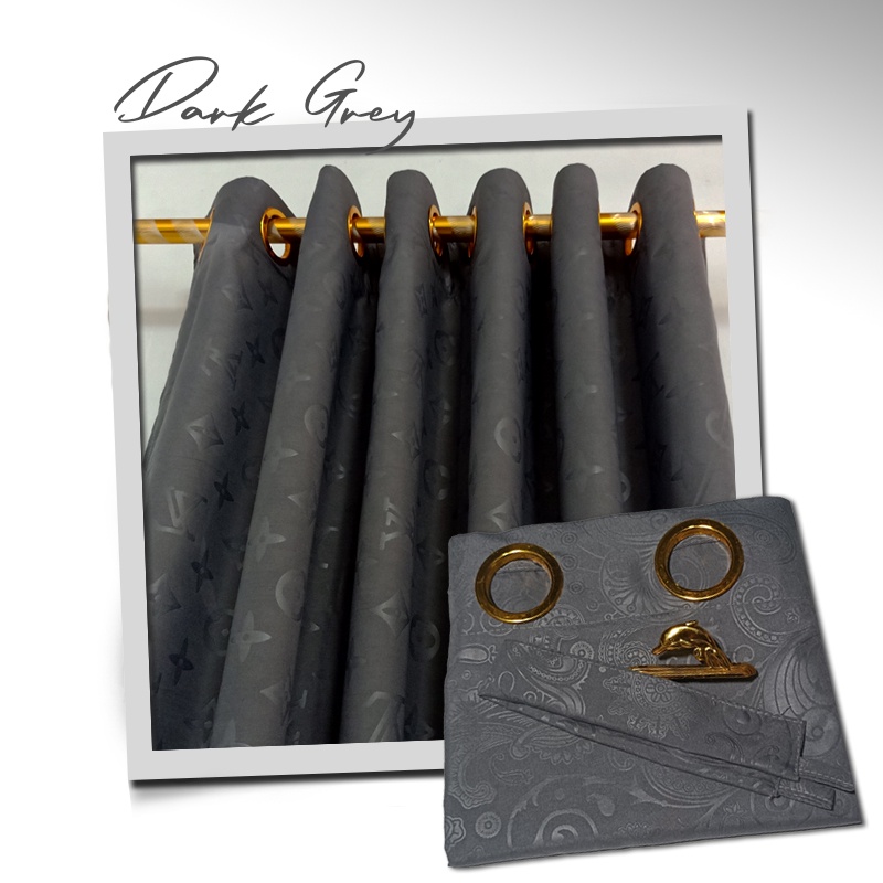Gorden Polos Embos murah smokring 12 lubang Pintu Jendela Gorden Coklat polos Gordyn Hordeng Tirai-ABU TUA 160X115