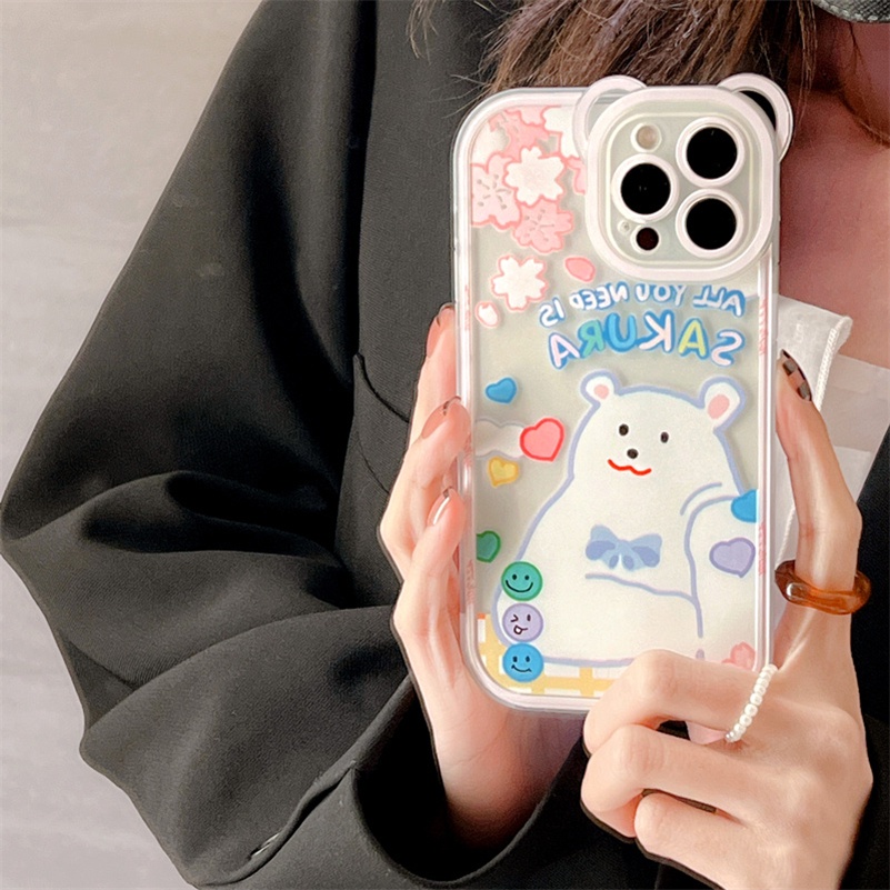 Soft Case Silikon Transparan Motif Beruang Untuk iPhone 13 12 11 Pro Max X Xr Xs Max SE 2020 8 7 6 6s Plus