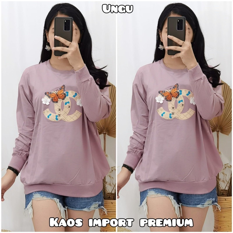 GLIVEO (COD) - KAOS CC LENGAN PANJANG WANITA PREMIUM | KAOS LENGAN PANJANG BORDIR | KAOS IMPORT WANI