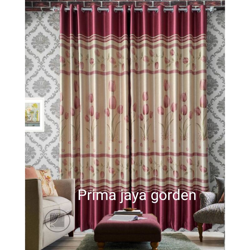 GORDEN BLACKOUT MOTIF BUNGA TULIP HORDENG JENDELA MINIMALIS  LEBAR 140 X TINGGI 240