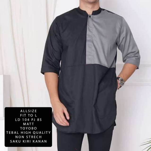 TOTOTAshop.Baju KOKO RIVAN,Bahan TOYOBO tebal premium.kiri kanan ada kantong.real pict