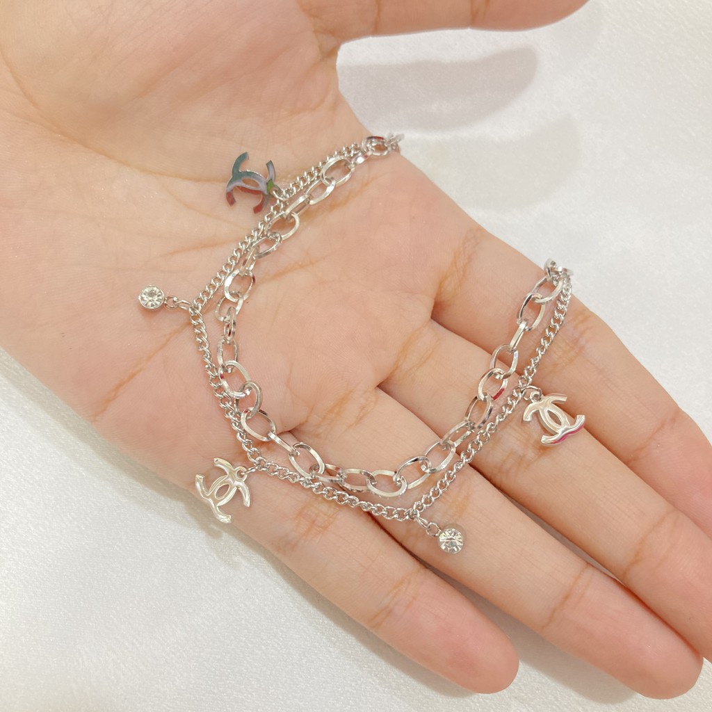 Gelang Rantai 2 Layer Titanium Anti Karat Aksesoris Fashion Wanita Korean Style
