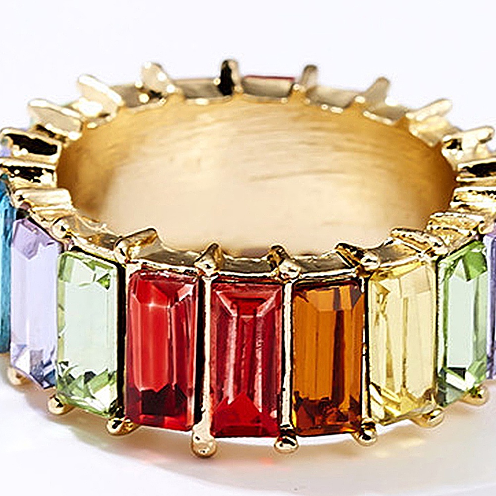 Hu Hu Hu Hu Hu Alat Bantu Pasang Kacamata♡ Cincin Berlian Imitasi Bentuk Persegi Panjang Warna Pelangi Untuk Wanita