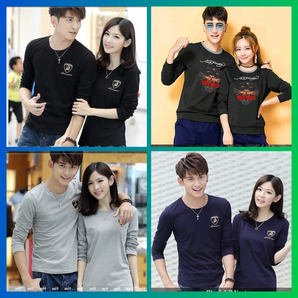  baju  couple  lengan  panjang  polos warna navi abu muda hitam 