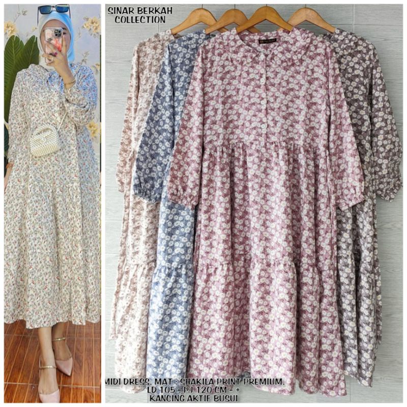 Tunik Long Dress Motif Bunga Kecil, ORI SB, Colletion shakila premium