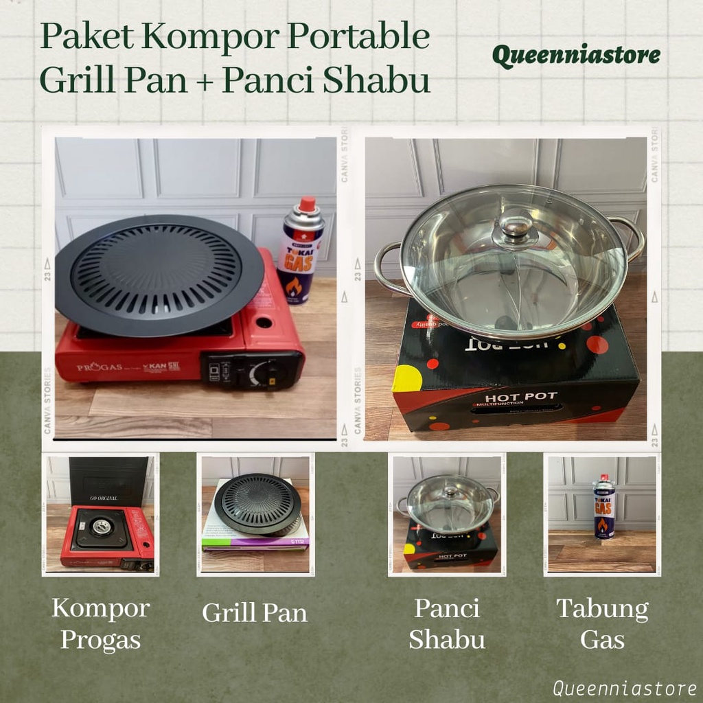 Paket Lengkap Kompor Portable Grill Pan BBQ &amp; Panci Shabu (Free Tabung Gas &amp; Koper Kompor)