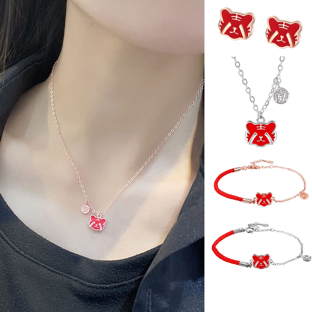 Hu Hu Hu Hu Hu Alat Bantu Pasang Kacamata♡ Gelang Tali Warna Merah Aksen Hewan Zodiak China Untuk Wanita