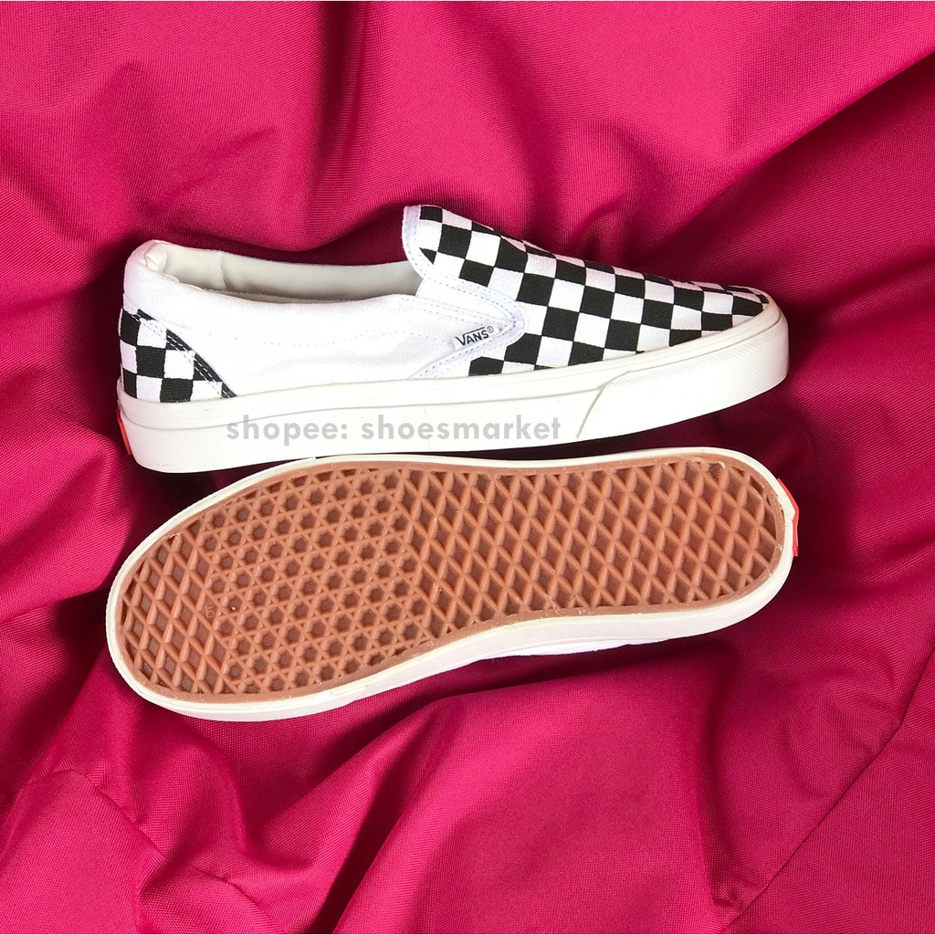 OBRAL SEPATU VANS SLIP ON CHECKERBOARD MONO BLACK