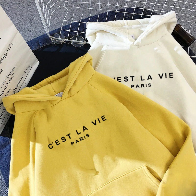 IvannaCollection Sweater Hoodie Wanita Oversize Tebal Jaket Hodie Couple Pasangan Cest La Vie Paris