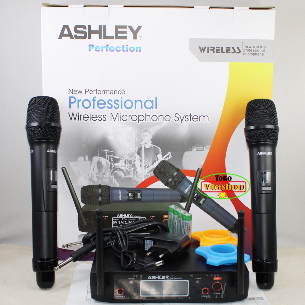 MICROPHONE ASHLEY PERFECTION MIC WiIRELESS 2 HANDLE MIKROFON KARAOKE SUARA JERNIH