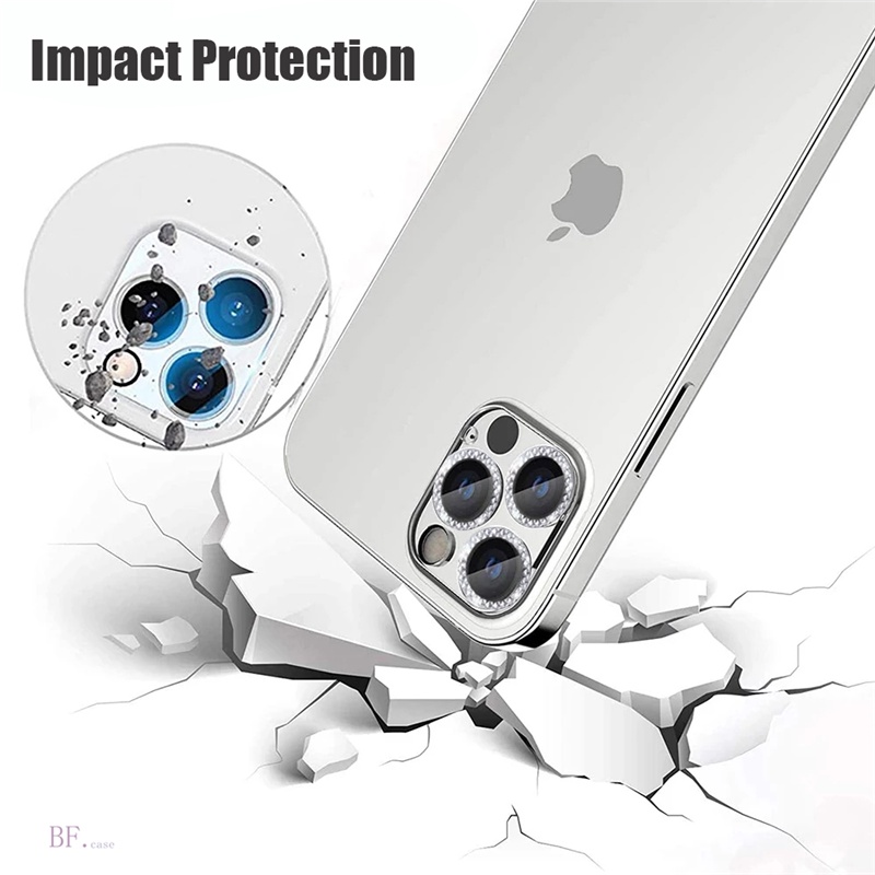Pelindung Lensa Kamera Tempered Glass Glitter 3D Untuk IPhone 11 12 13 Pro Max 12mini 13mini
