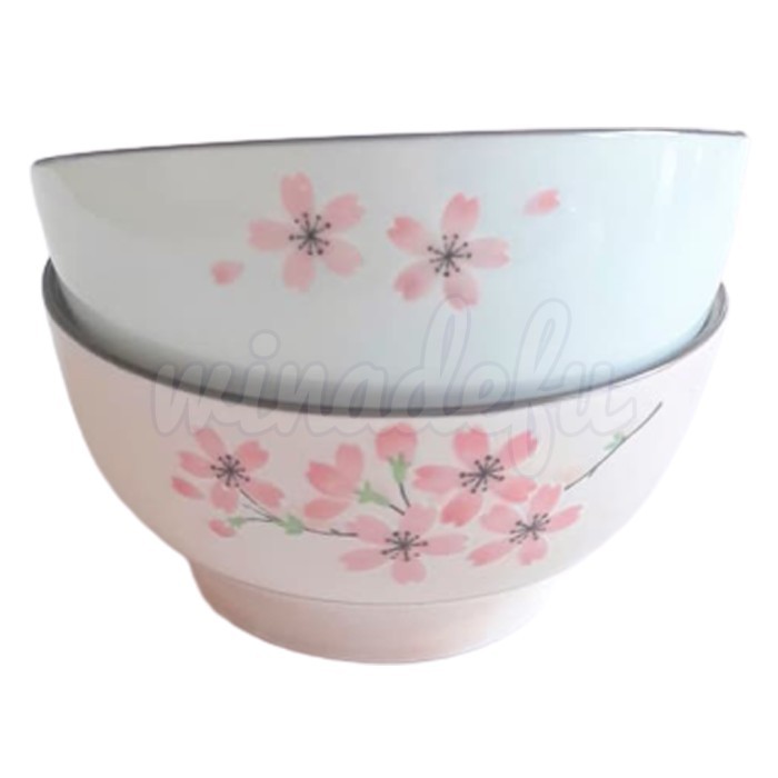 Langsung Order MANGKOK KERAMIK MOTIF SAKURA 14 CM ST MORITZ PINK HIJAU - 4.5 inch Diskon