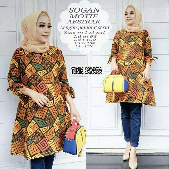 Tunic sogan motif abstrak lengan panjang  wanita murah 