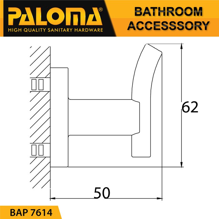 PALOMA BAP 7614 Kapstok Gantungan Baju Handuk Rak Hanger Mandi 1 Kait