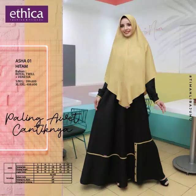 Gamis Ethica Dewasa ASHA 01 Hitam / Gamis Ethica Original / GAMIS ETHICA / BAJU GAMIS ETHICA / GAMIS