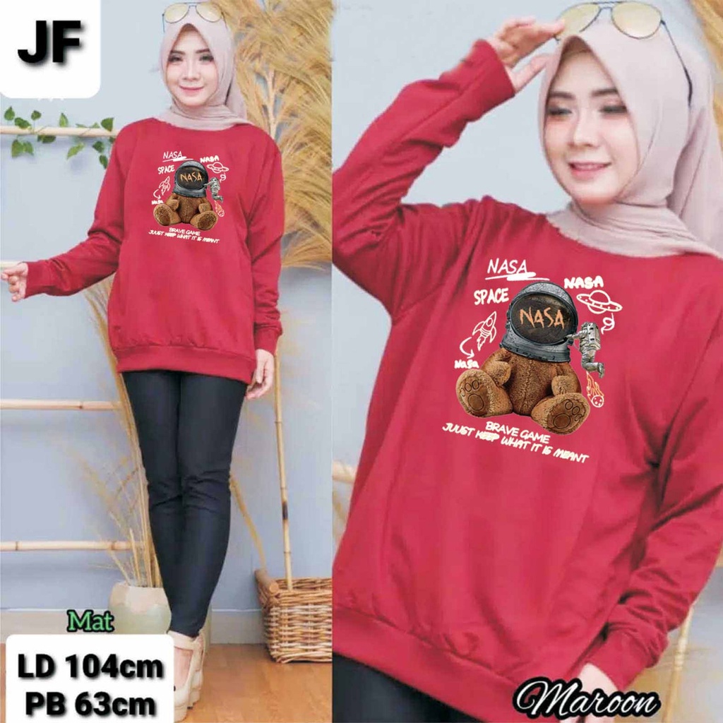 JF Atasan Kaos sweater Wanita Lengan Panjang BEAR NASA